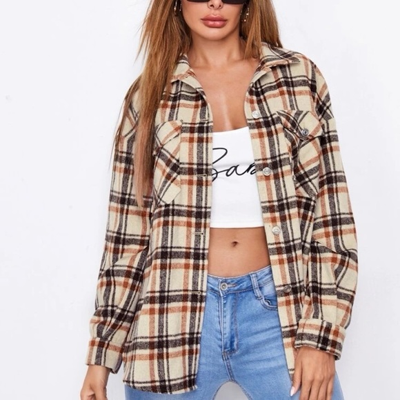 𝅺shein flat pocket plaid coat - Picture 1 of 7